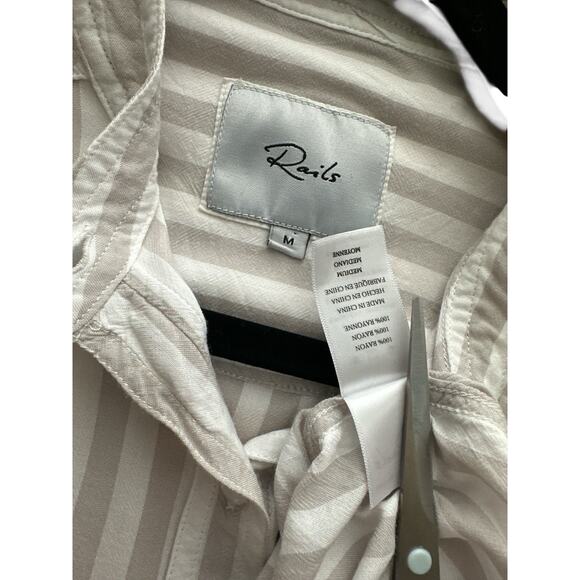 Rails Striped Button Down One Pocket Shirt Beige & White Size M - Picture 5 of 6